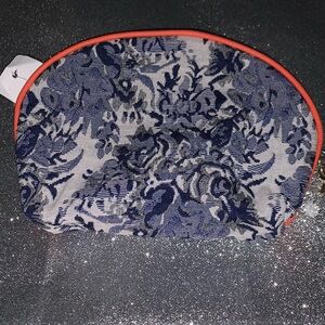 Floral Blue and orange trim leather Women's pouch